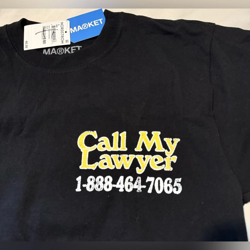Market Graphic Tee “Call My Lawyer” Black Tee Shirt NWT Streetwear - Picture 3 of 4